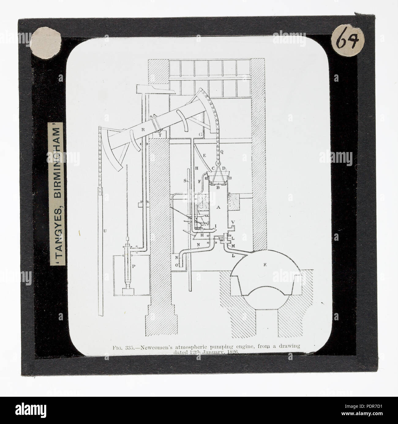 77 lantern slide - Tangyes Ltd, Diagramma,Newcomen di vapore a pressione atmosferica il pompaggio motore, circa 1910 Foto Stock