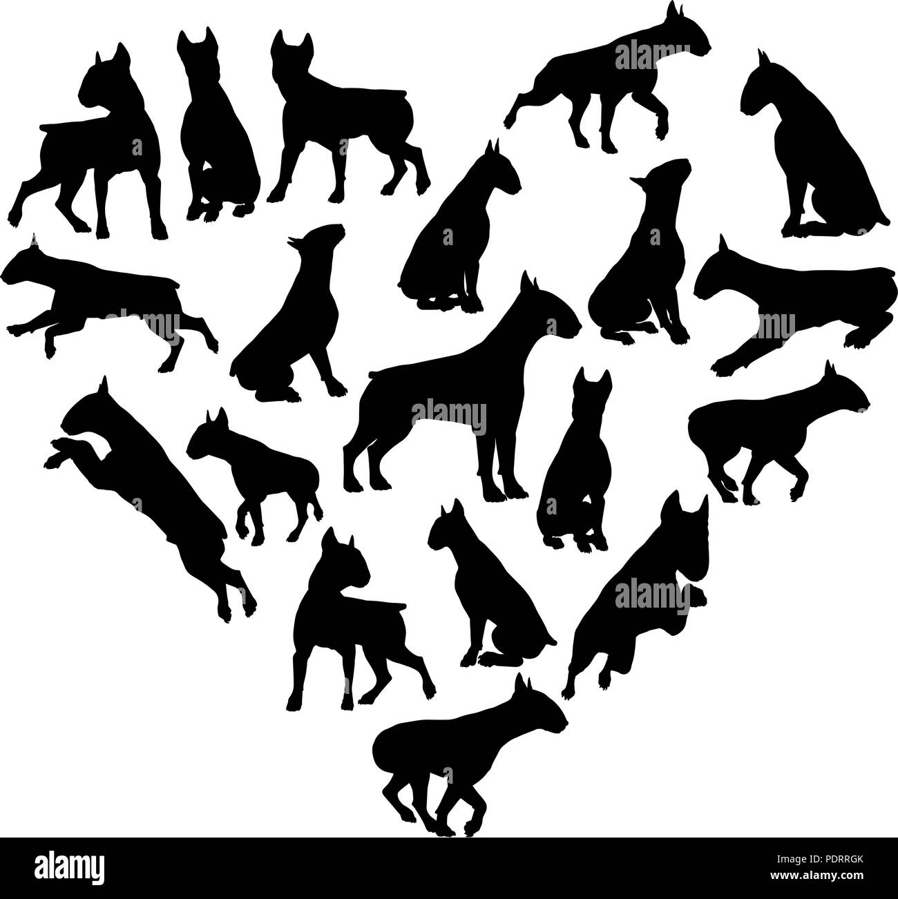 Bull Terrier cuore di cane Silhouette Concept Illustrazione Vettoriale