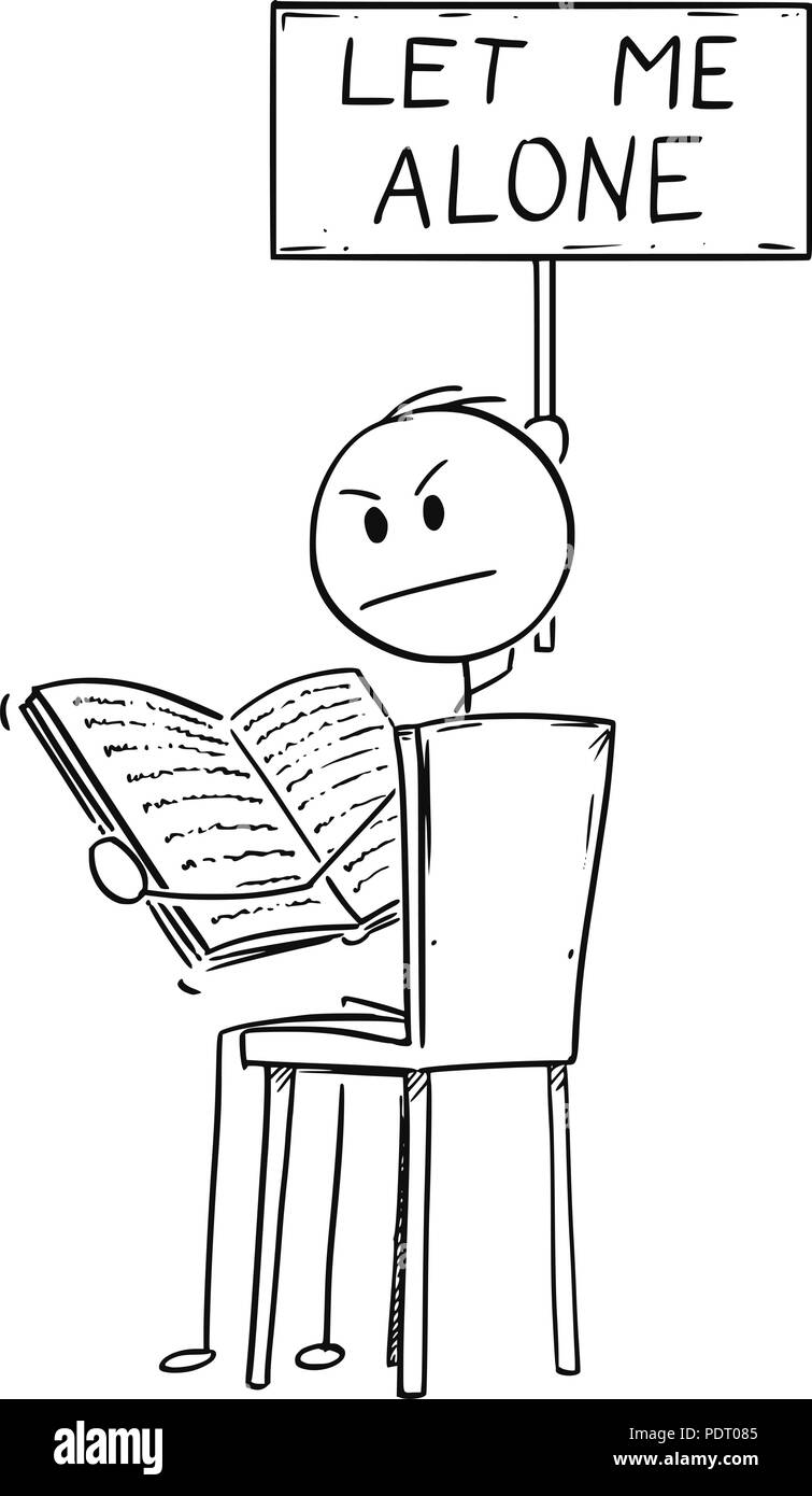 Cartoon di infastiditi uomo seduto su una sedia e la lettura di un libro e azienda Lasciami segno Illustrazione Vettoriale