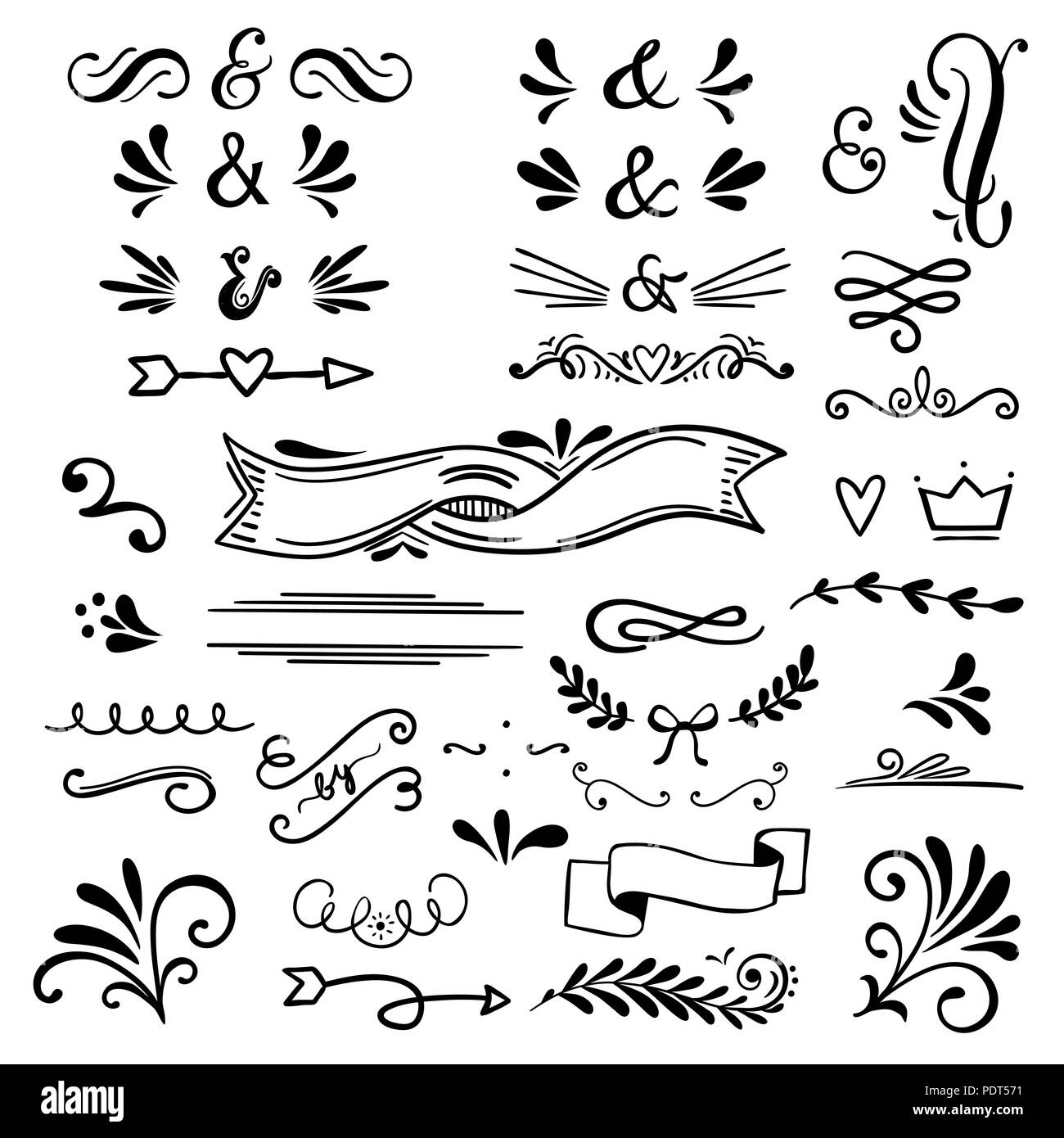 Floreale ed elementi di design grafico con la e commerciale.set di vettore Illustrazione Vettoriale