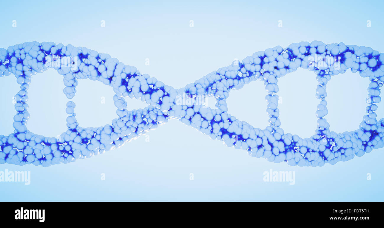 Elica di DNA, il filamento di DNA, del genoma di editing del gene, helix decomporre, concetto del genoma del gene editing CRISPR strand sfondo di sequenziamento 3D render Foto Stock
