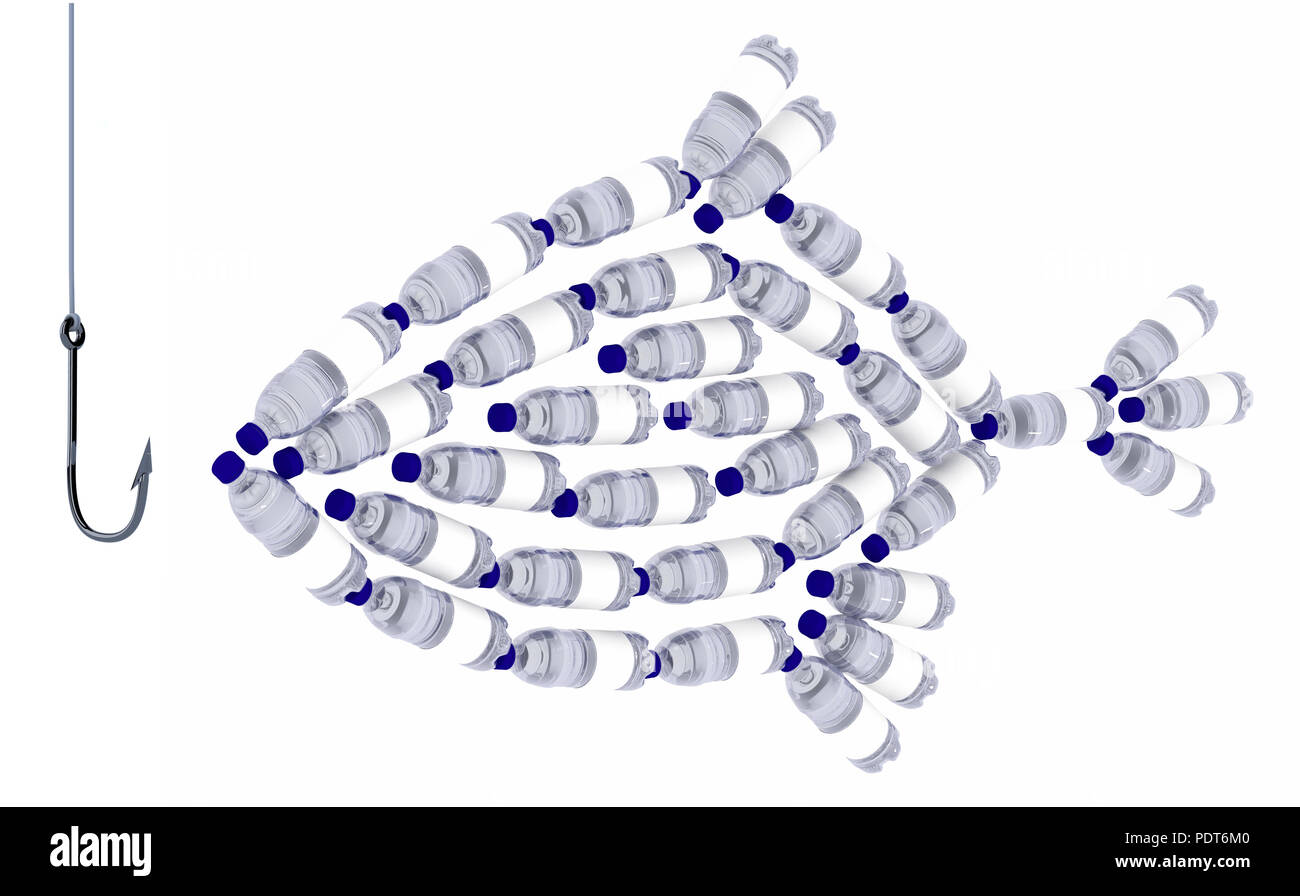 Pesce realizzato con bottiglie di plastica, inquinamento che uccidono il mare, 3d illustrazione Foto Stock