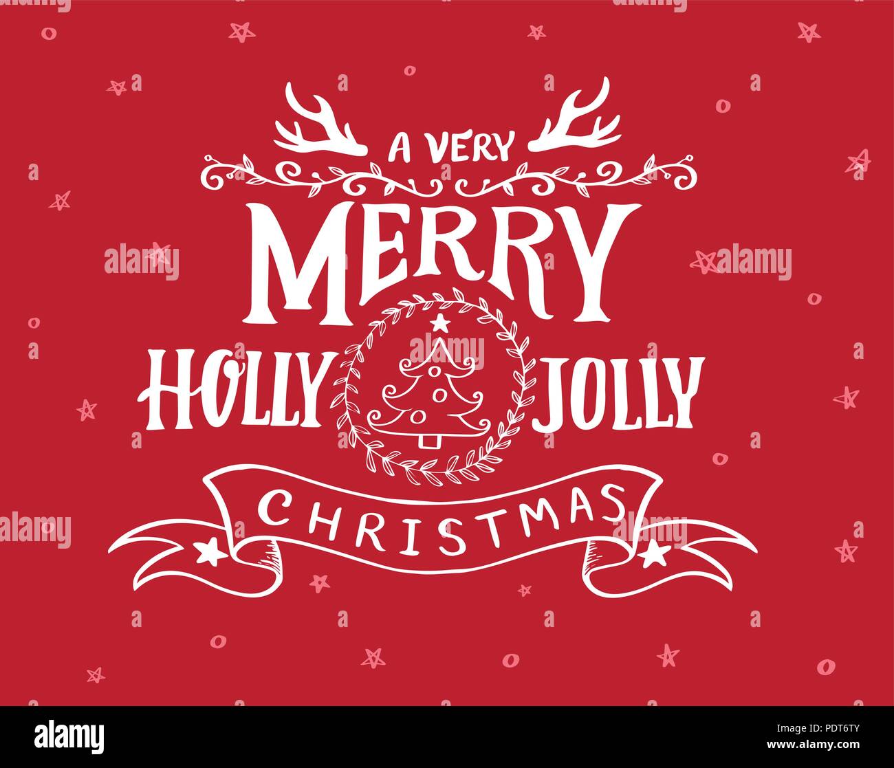 Un molto allegro Holly Jolly Christmas disegnati a mano, Vintage Background tipografici. Illustrazione Vettoriale. Illustrazione Vettoriale
