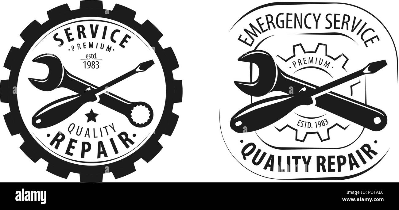 Il servizio di riparazione, logo o etichetta. illustrazione vettoriale isolati su sfondo bianco Illustrazione Vettoriale