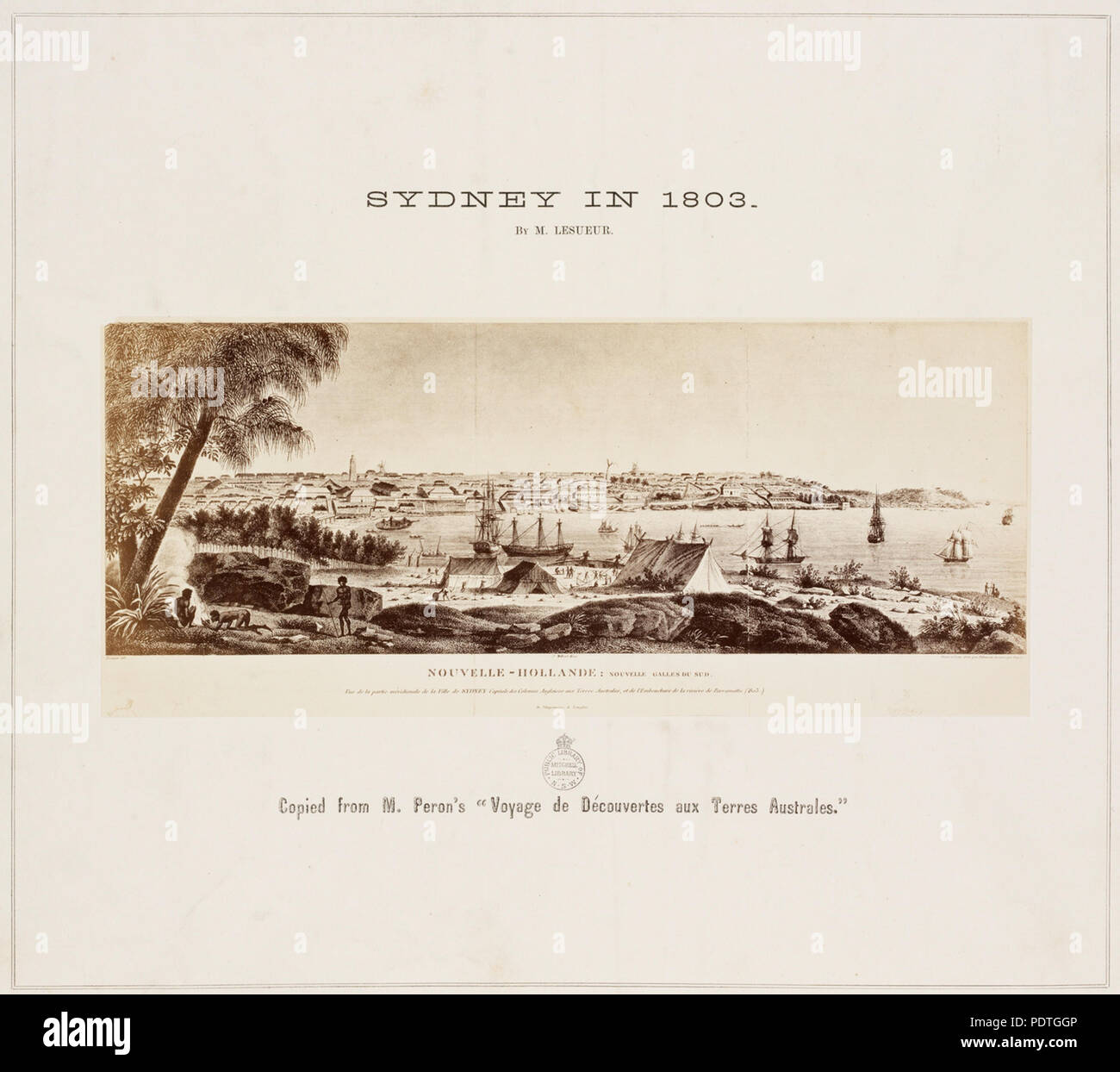 167 479502 SLNSW Frontespizio Sydney nel 1803 da M Lesueur foto seppia Foto Stock