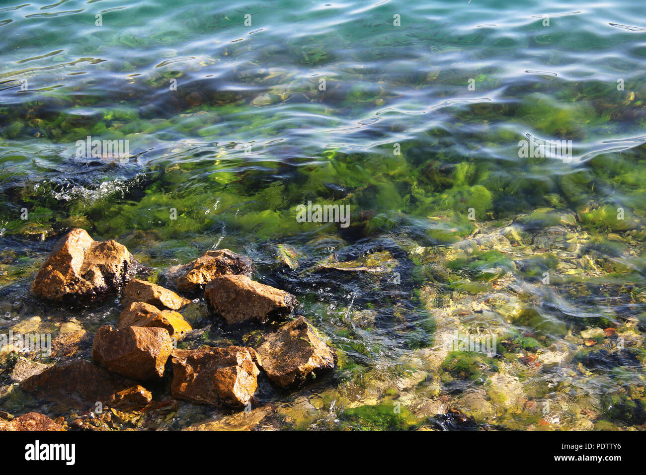 Alcune rocce sulla riva del mare, sulla giornata di sole. Foto Stock