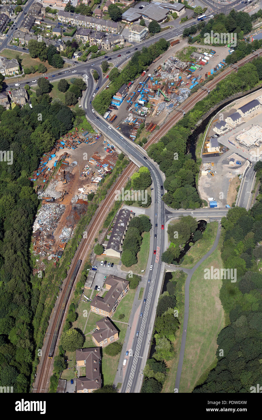 Veduta aerea della A6037 di Crossley Evans Ltd scrapyard a Shipley, West Yorkshire Foto Stock