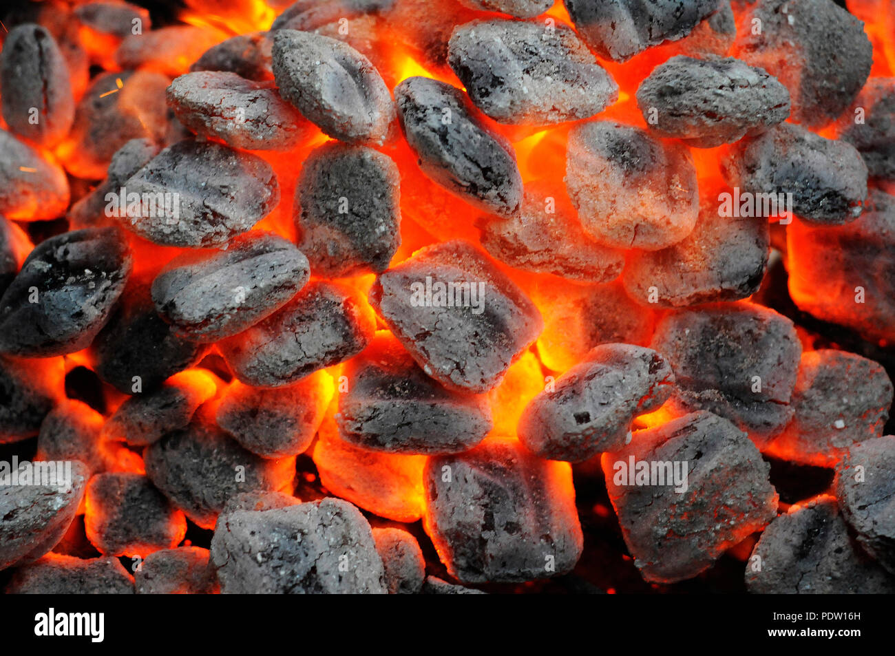 Masterizzazione di un fuoco di carbone Foto Stock