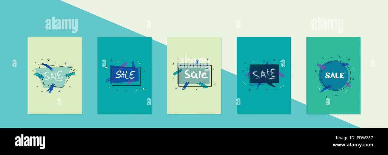 Imposta di vendita banner con geometrica composizione astratta. Promozione carte con testo. Poster per il design della pubblicità e social media posti. Vector illu Illustrazione Vettoriale