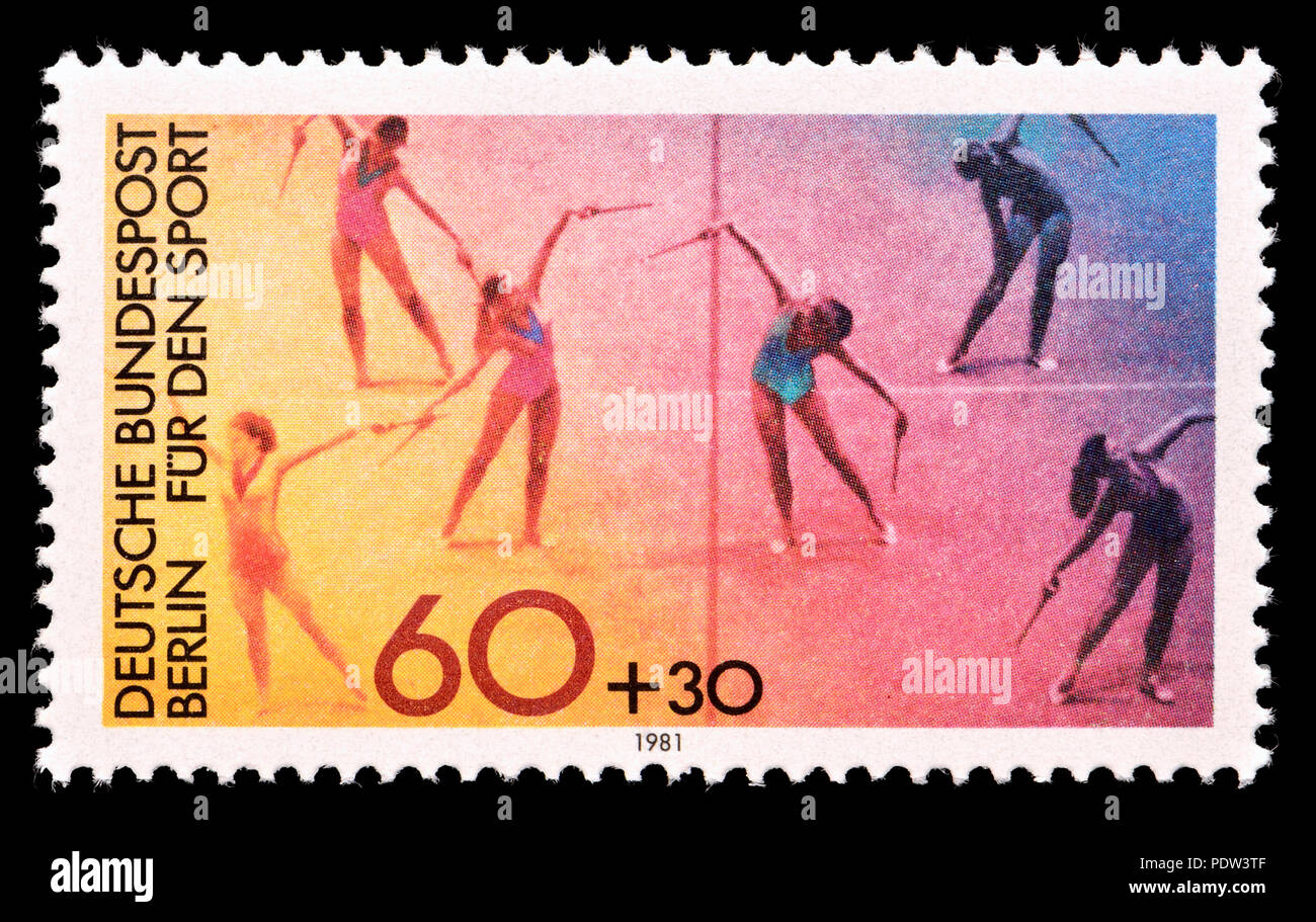 Il tedesco francobollo (Berlino: 1981) : "Fur den Sport' (carità timbro finanziamenti sport) ginnastica ritmica Foto Stock