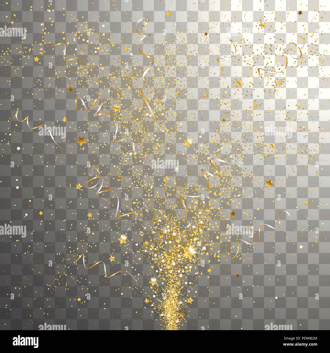 Burst oro festosa coriandoli su uno sfondo trasparente Illustrazione Vettoriale