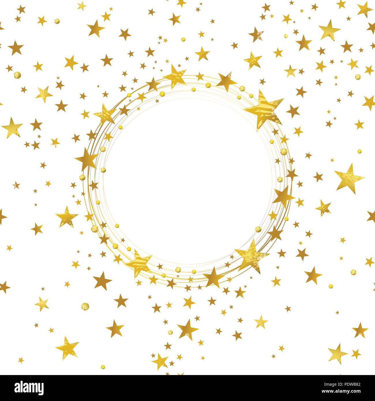Banner rotondo di stelle dorate su sfondo bianco Illustrazione Vettoriale