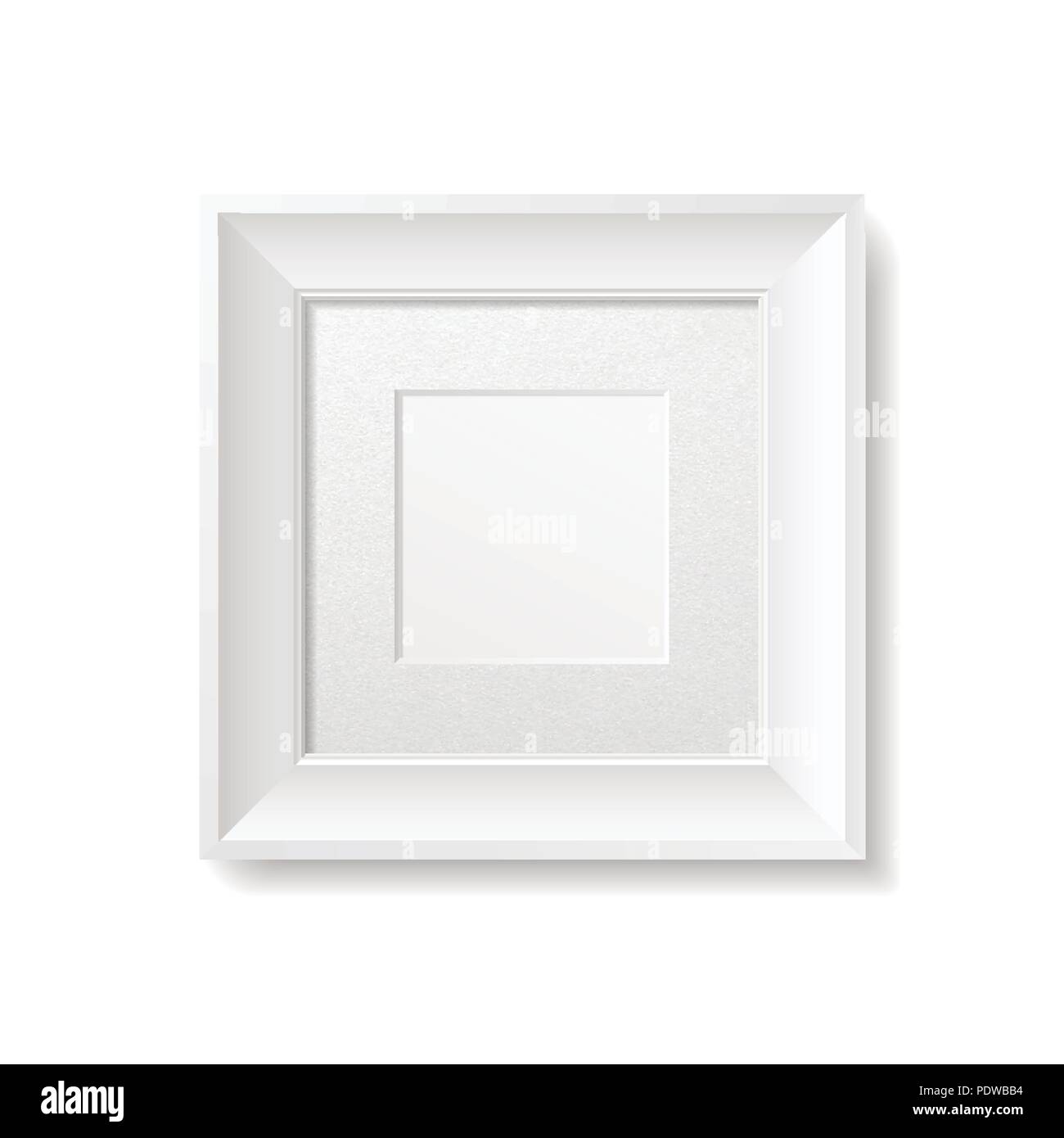 Quadrato bianco telaio con un passepartout di cartone su sfondo bianco Illustrazione Vettoriale