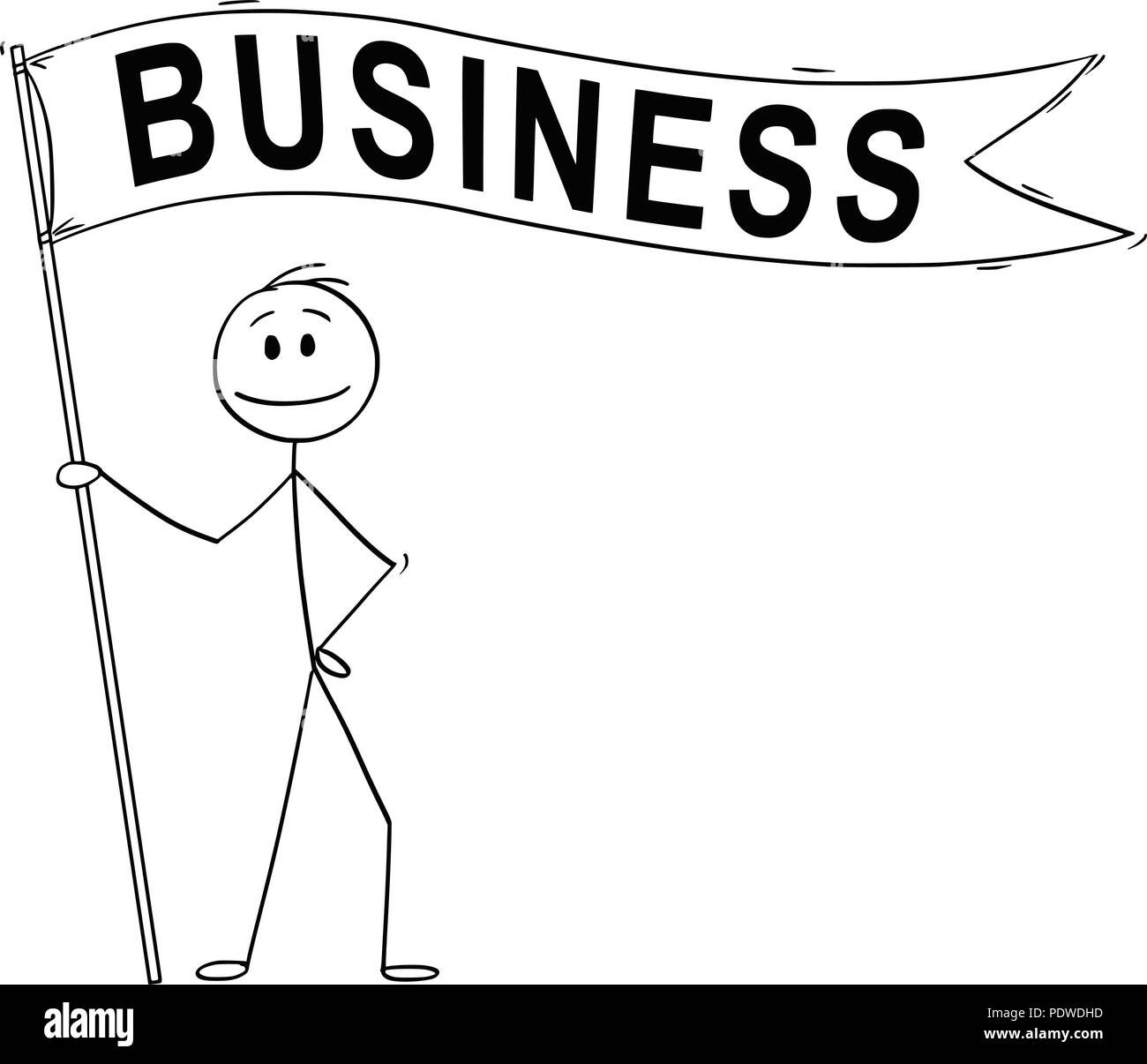 Cartoon di uomo o imprenditore tenendo premuto a lungo o di bandiera Banner con testo aziendale Illustrazione Vettoriale