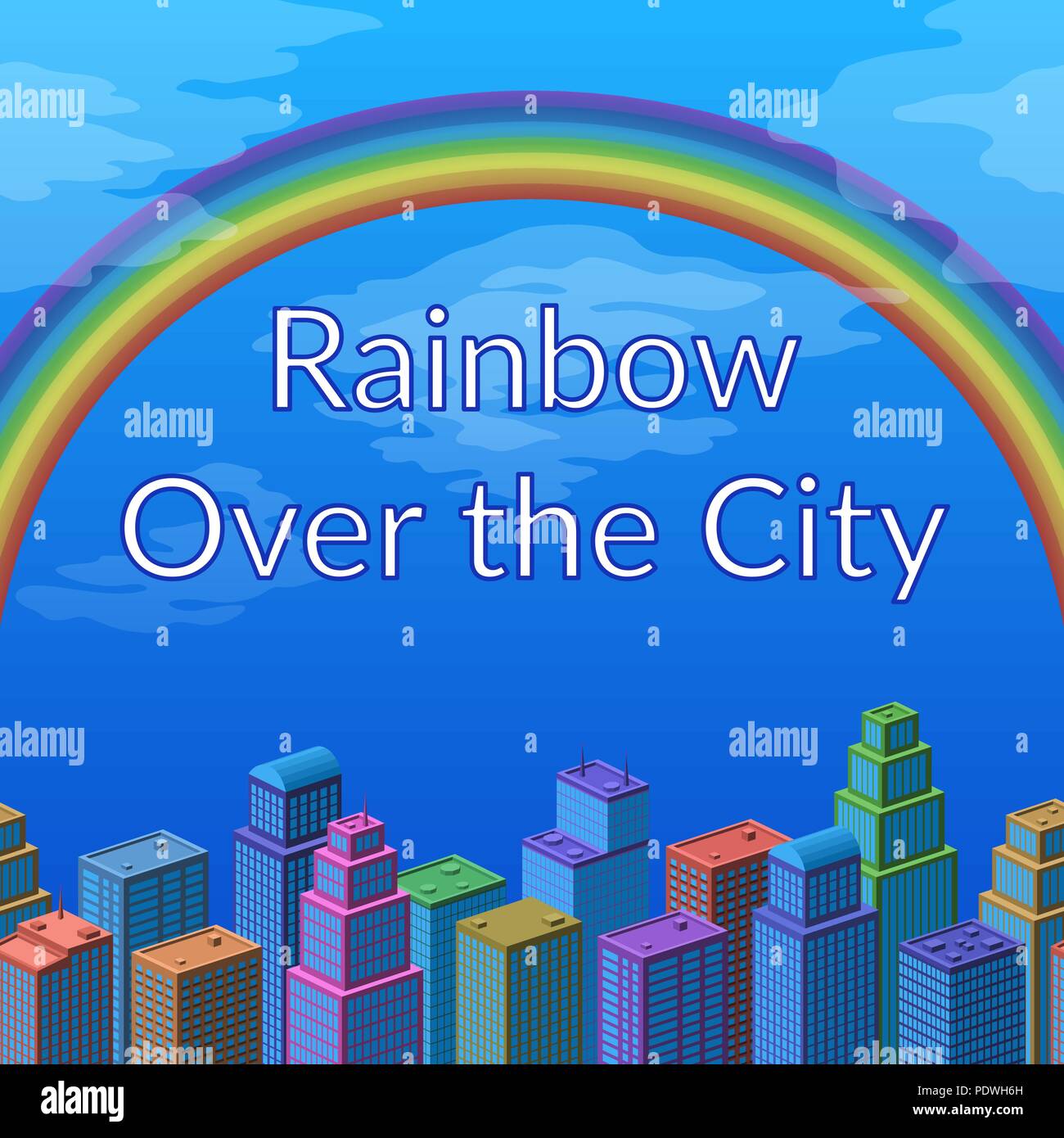 Paesaggio, Rainbow e città Illustrazione Vettoriale