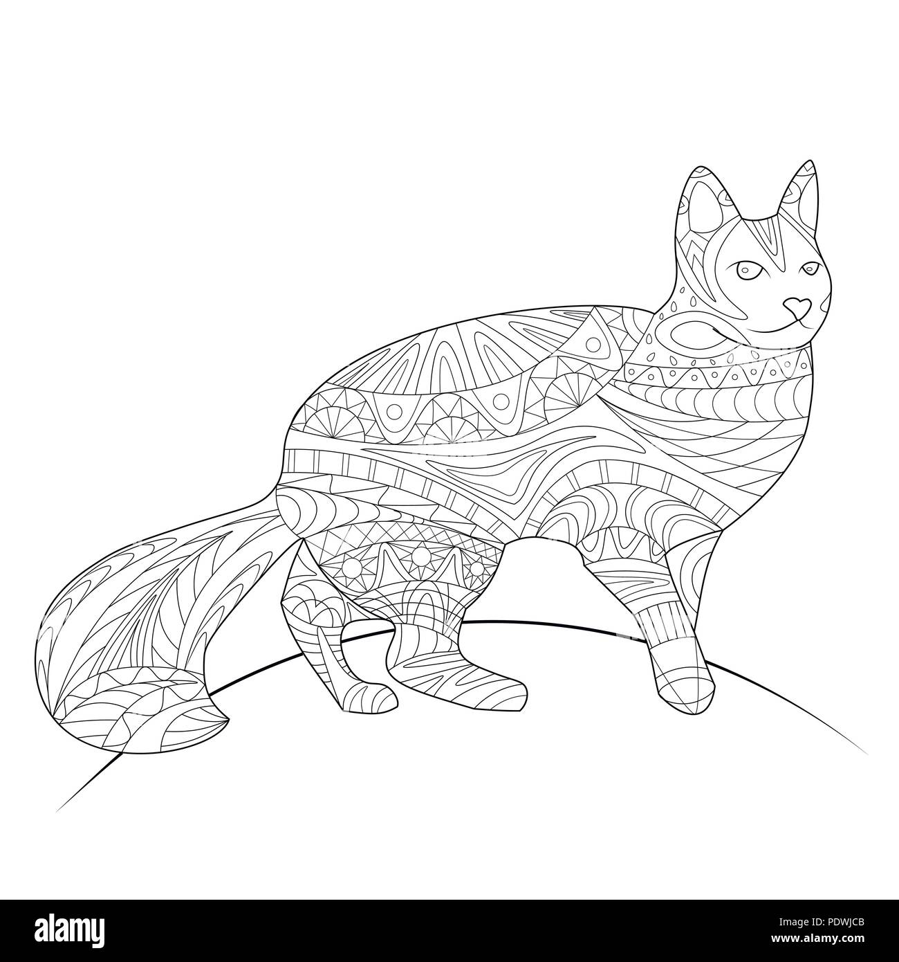 Libro da colorare, pagina di colorazione, animale, cat, pattern, vettore Illustrazione Vettoriale