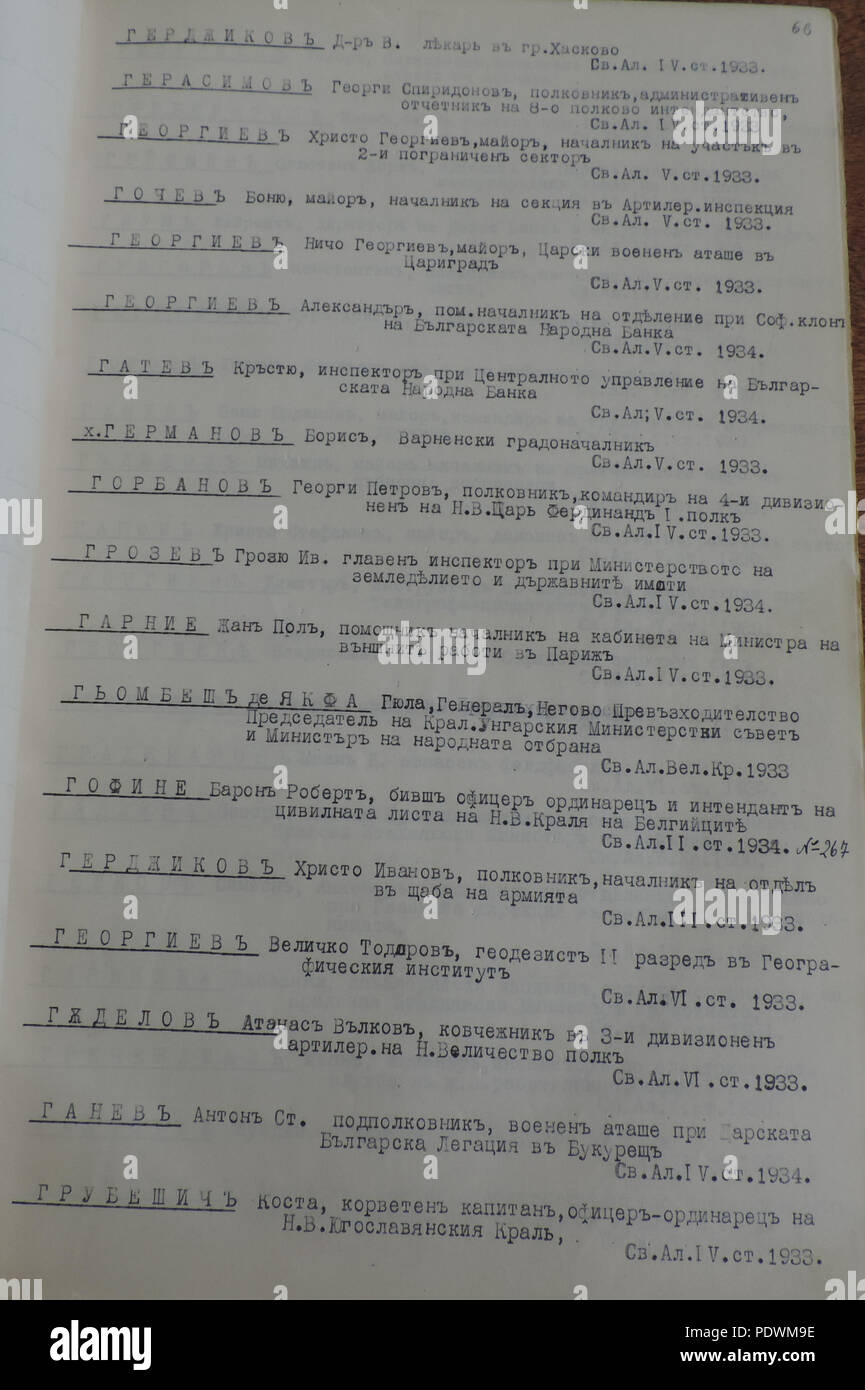 59 BASA-3K-2-123-66-Destinatari del bulgaro Ordine di San Alexander, 1912-1935 Foto Stock