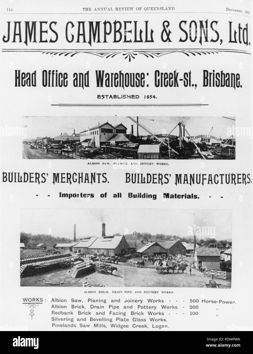 279 StateLibQld 2 109744 Annuncio per James Campbell and Sons Ltd, edificio fornitori, Brisbane, 1902 Foto Stock