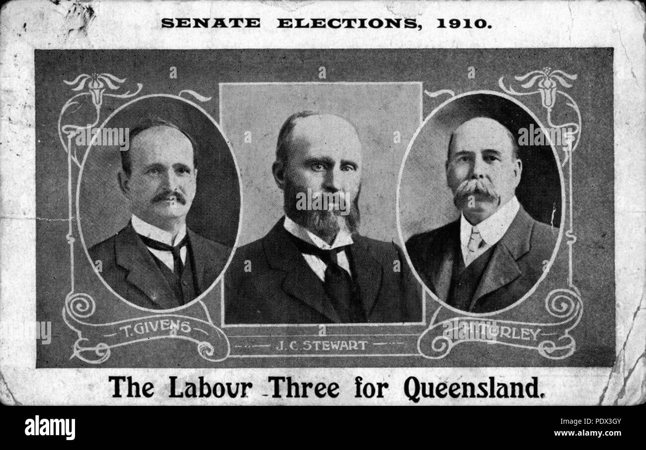 247 StateLibQld 1 193343 elezioni del senato scheda offre tre membri laburisti per Queensland compreso Thomas Givens, 1910 Foto Stock