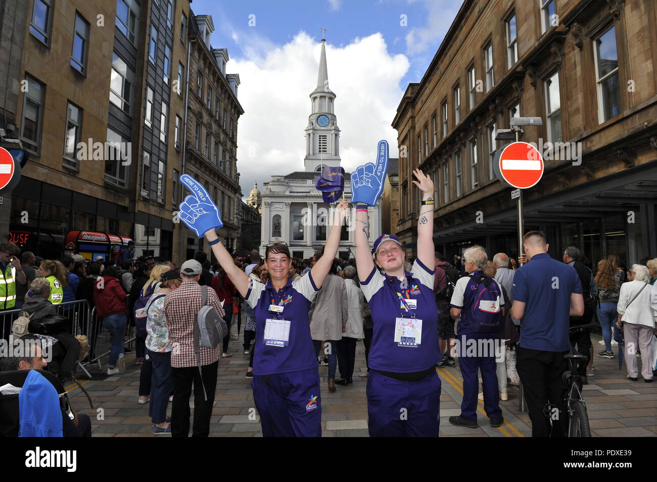 Glasgow, Scozia. 10 Agosto, 2018. Scene di merchant city zona durante i Campionati Europei. Credito: Colin Fisher/Alamy Live News Foto Stock