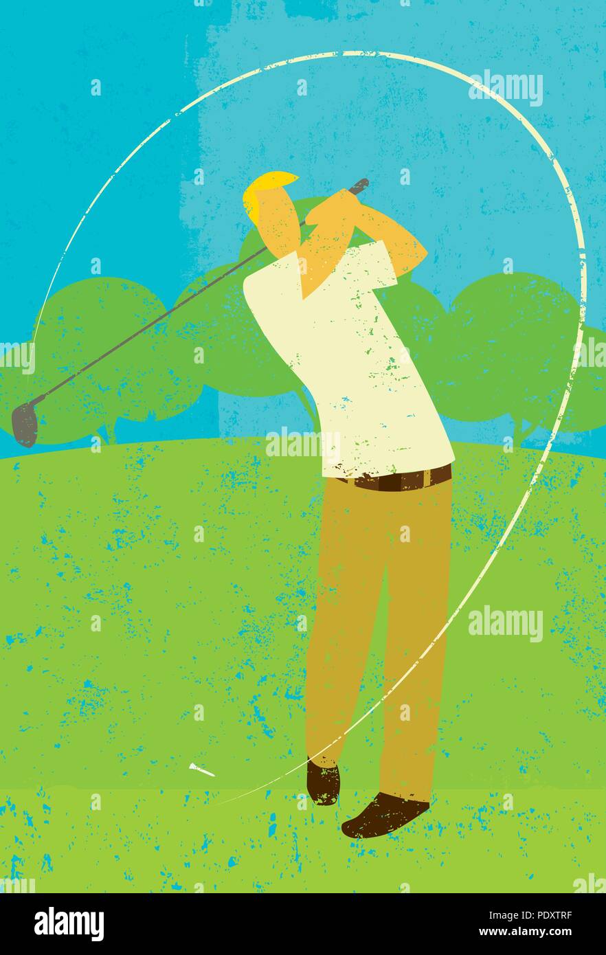 Il Golfer rinvio off. Un giocatore di golf di rinvio off sul campo da golf. Illustrazione Vettoriale