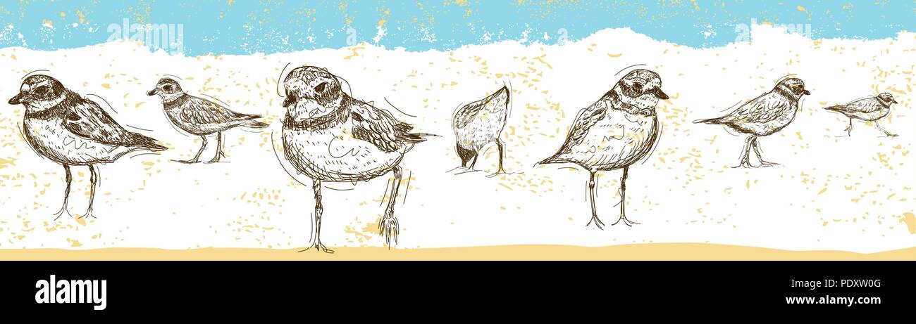 Sketchy piro-piro su una spiaggia astratto dello sfondo. Illustrazione Vettoriale