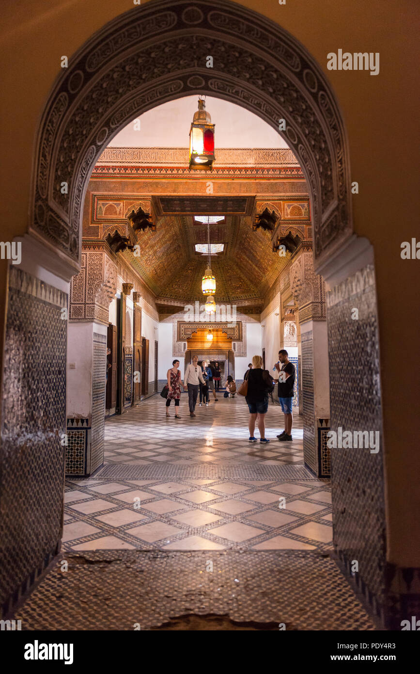 Interno, Palazzo Bahia, Marrakech, Marocco Foto Stock