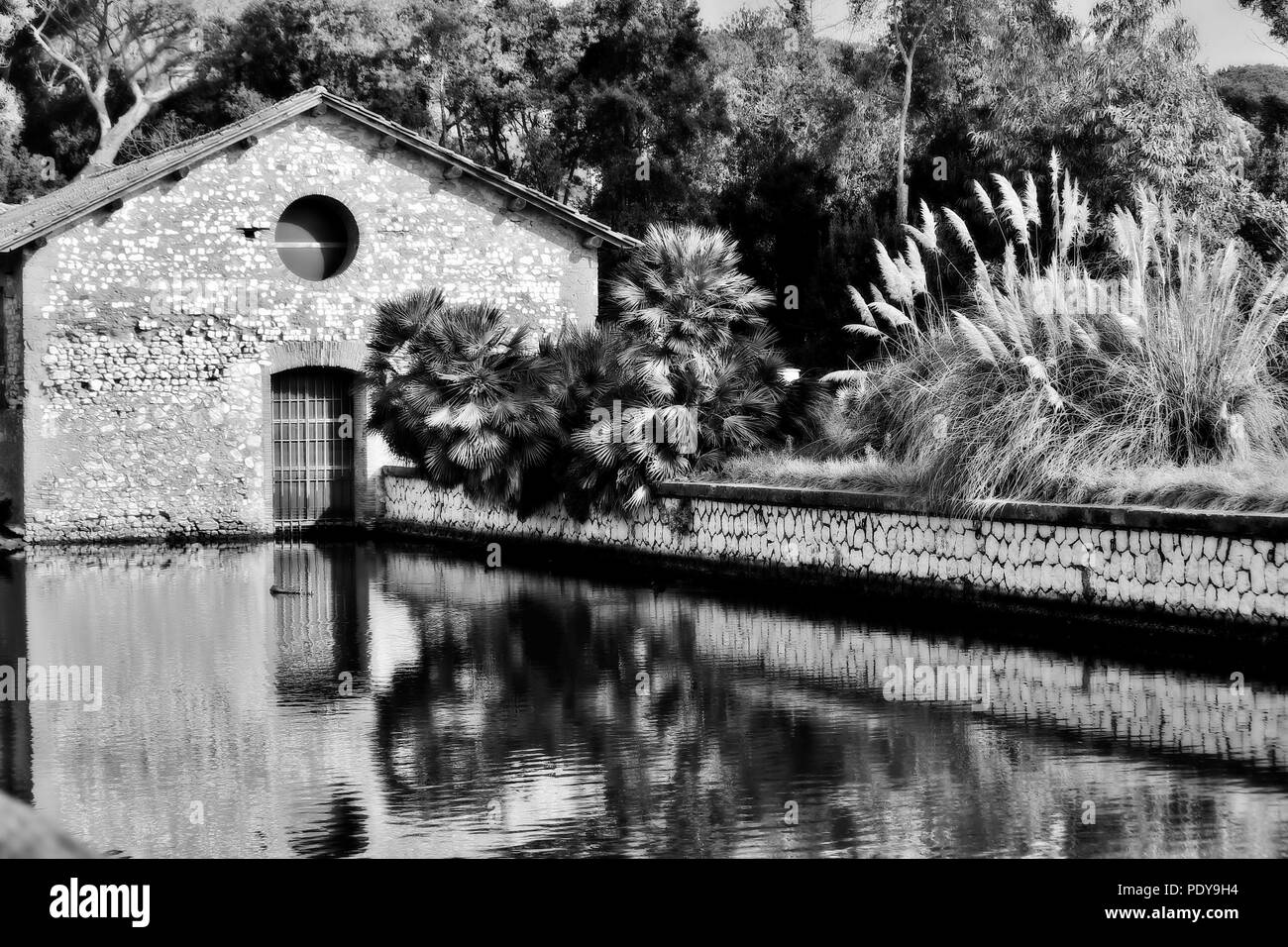 Il lago di Fogliano, Latina, Italia. Nel Parco Nazionale del Circeo Foto Stock