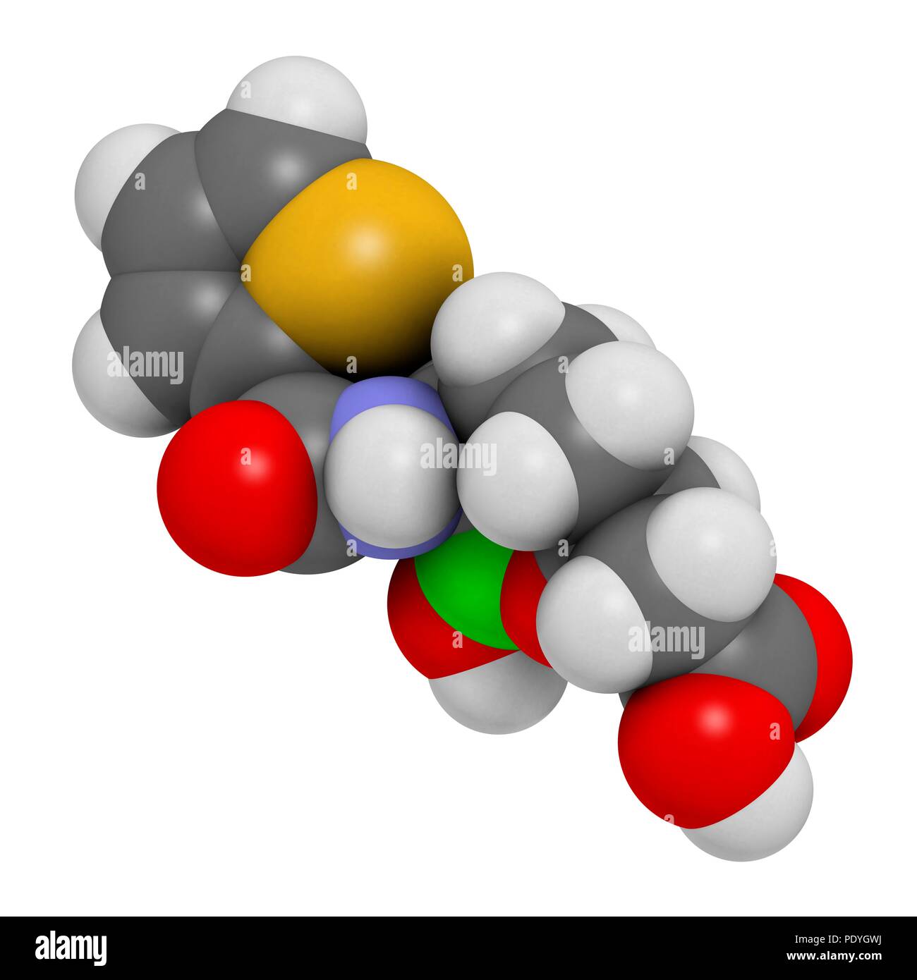Vaborbactam molecola di farmaco. Beta-lattamasi inibitore co-somministrato con meropenem per bloccare la degradazione di queste ultime da parte di enzimi carbapenemase. Il rendering 3D. Gli atomi sono rappresentati come sfere con i tradizionali colori: idrogeno (bianco), carbonio (grigio), Azoto (blu), Ossigeno (rosso), zolfo (giallo), boro (verde). Foto Stock