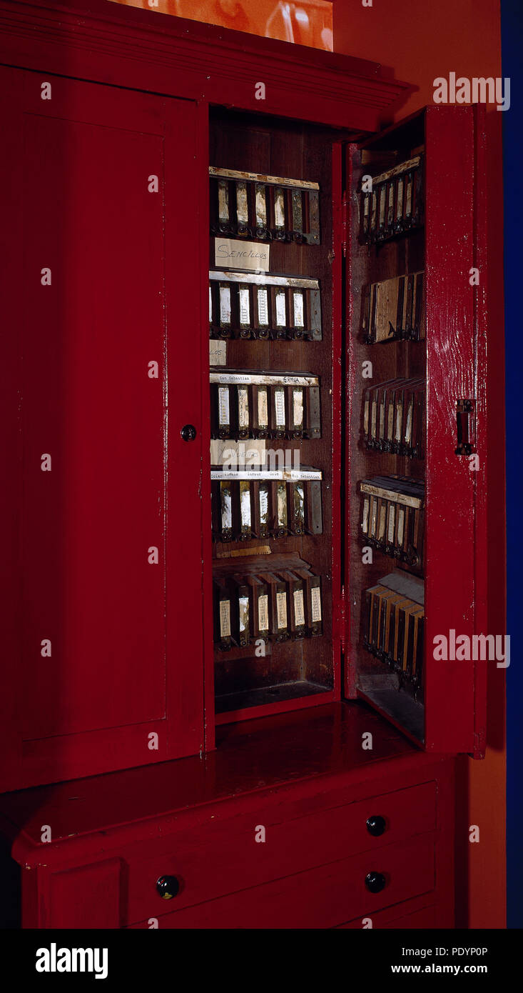 Box office mobile. Esso è stato utilizzato per inviare biglietti per la Unified sistema Edmoson sulle linee delle province basche ferrovie. Ogni casella corrisponde ad un diverso tipo di biglietti secondo l itinerario, classe o uno sconto. Il basco Railway Museum. Azpeitia, Guipuzcoa Provincia, Paese Basco, Spagna. Foto Stock