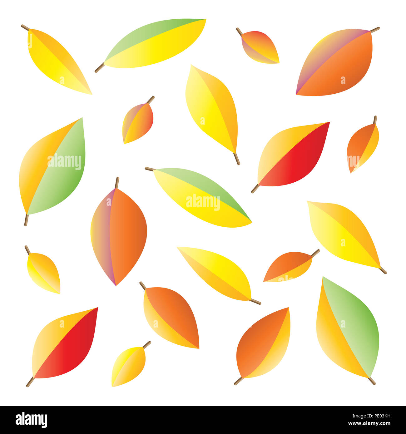 Schema di colori d'autunno lascia su di uno sfondo bianco. Foto Stock