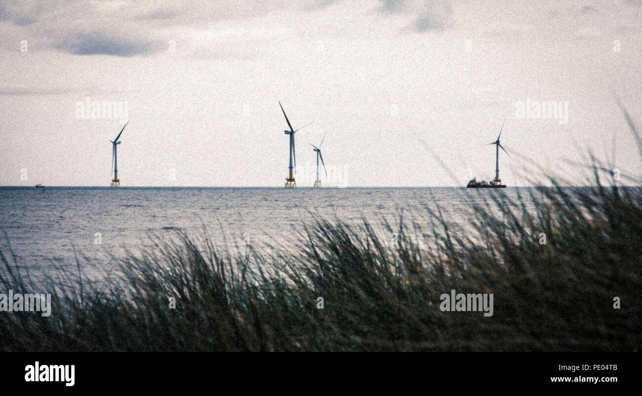 Per centrali eoliche off Newburgh Beach Aberdeenshire Foto Stock
