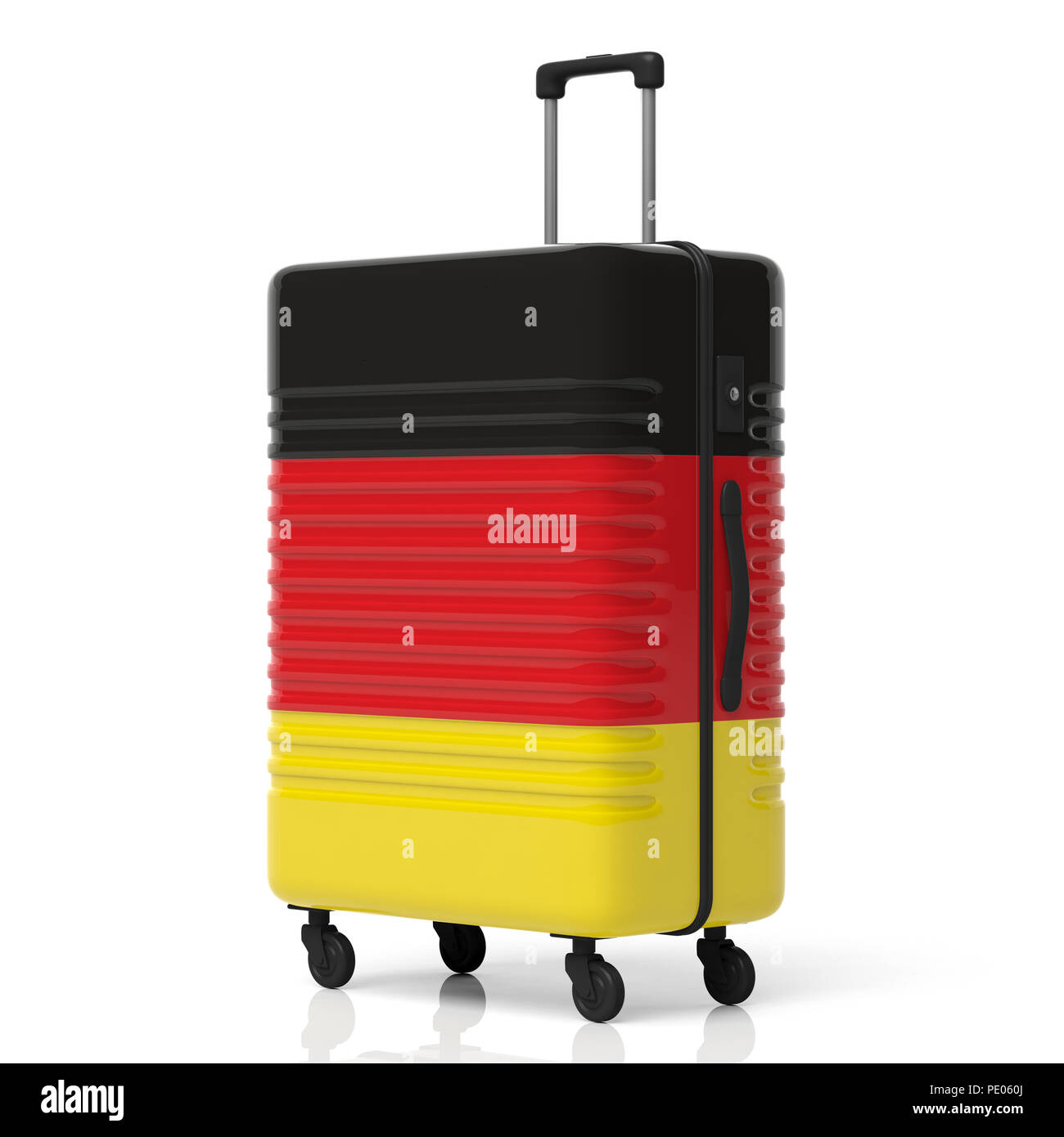 Germania destinazione di viaggio concetto. Bandiera tedesca valigia isolati su sfondo bianco. 3d illustrazione Foto Stock