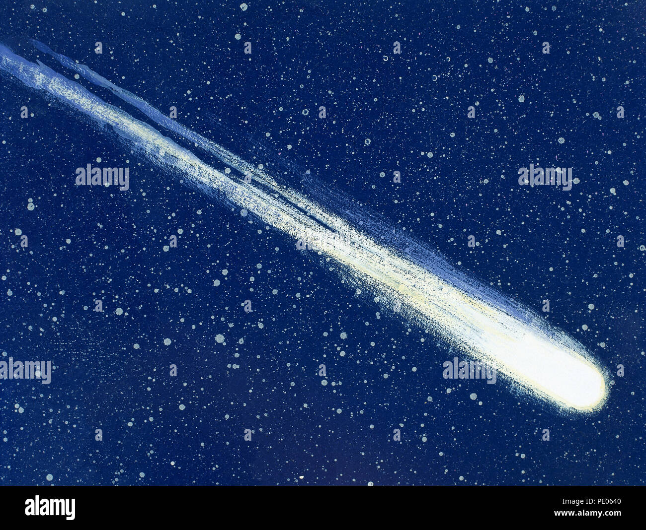La cometa di Halley. Disegno e acquerello dall'illustratore spagnolo Francisco Fonollosa (fine del XX secolo). Foto Stock