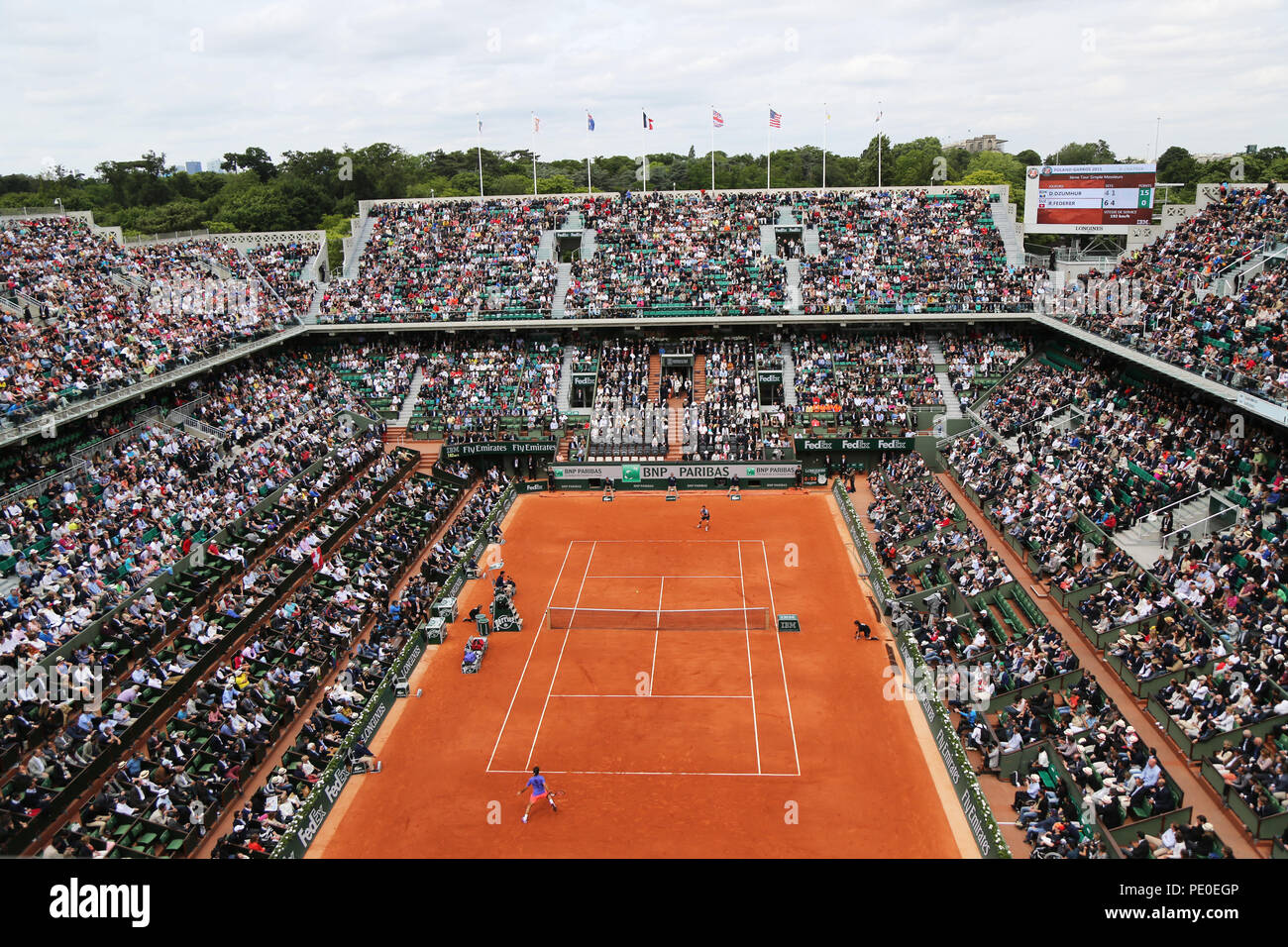 Corte Philippe Chatrier presso Le Stade Roland Garros durante il Roland Garros 2015 corrispondono Foto Stock