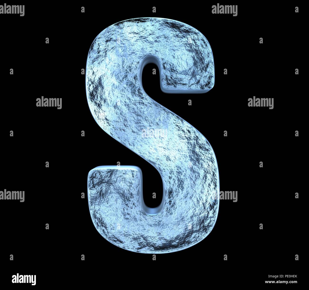 Lettera di ghiaccio S con crepe e urti Foto Stock