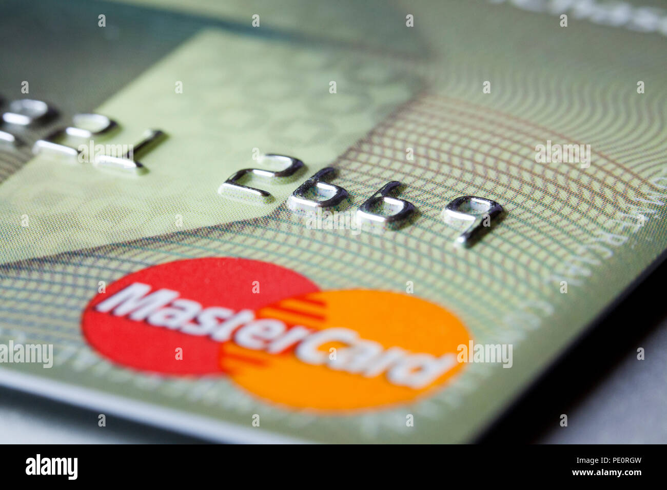 Master Card (MasterCard) carta di credito logo e le ultime quattro cifre closeup - USA Foto Stock