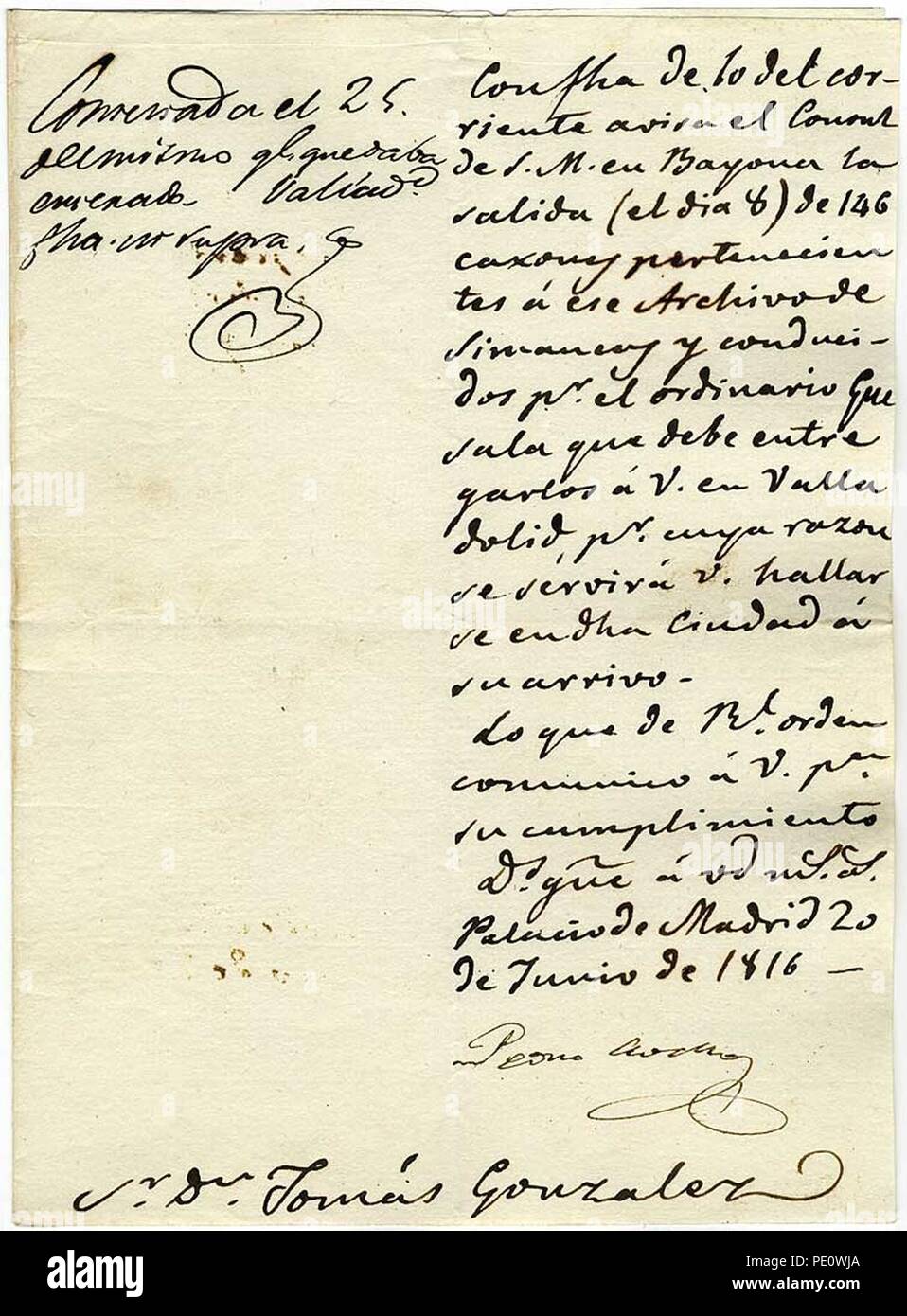 Archivo de Simancas - Documento Guerra Independencia. Foto Stock