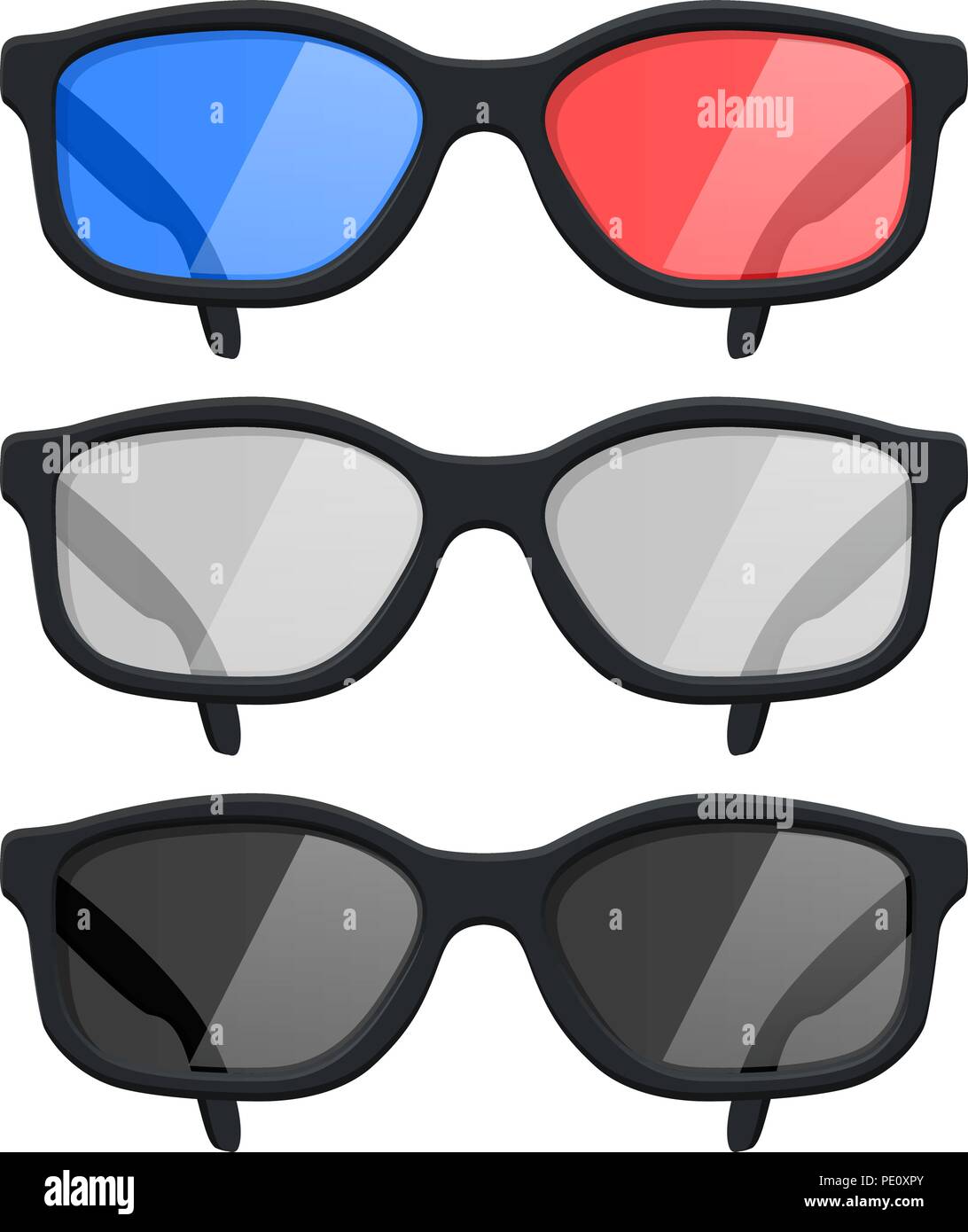Set di occhiali. Vettore 3d illustrazione isolati su sfondo bianco. Illustrazione Vettoriale