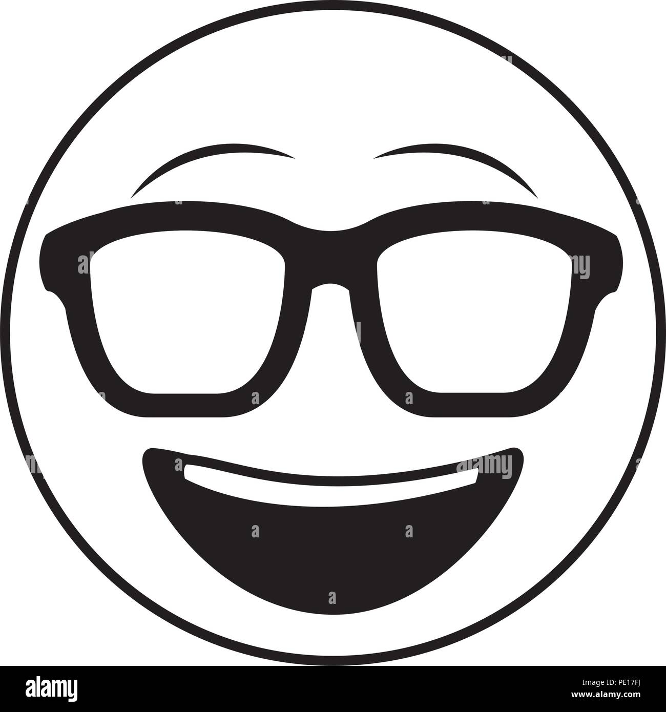 Big smiley emoticon con occhiali da sole illustrazione vettoriale in bianco  e nero Immagine e Vettoriale - Alamy