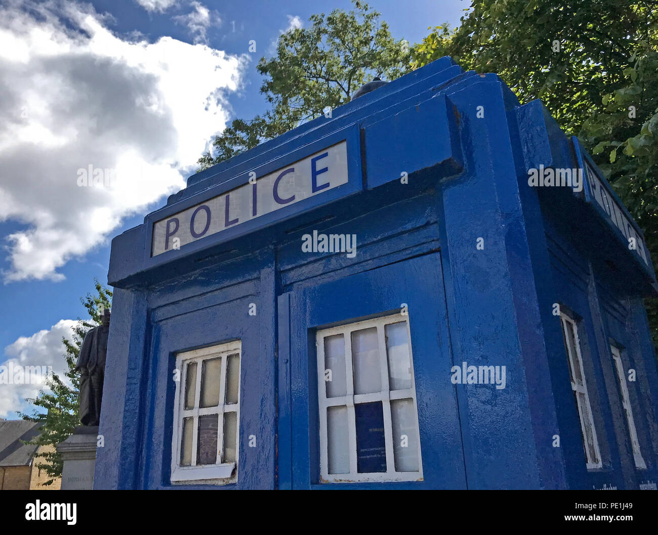 Polizia blue box di chiamata, Tardis, Glasgow, Scotland, Regno Unito Foto Stock