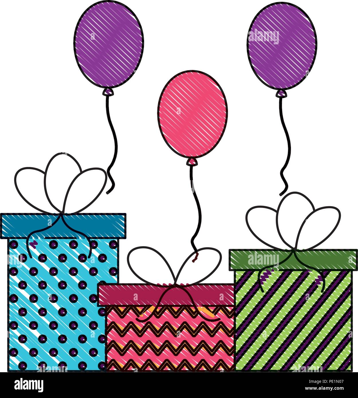 Regalo di compleanno di scatole con palloncini il disegno della decorazione  Immagine e Vettoriale - Alamy