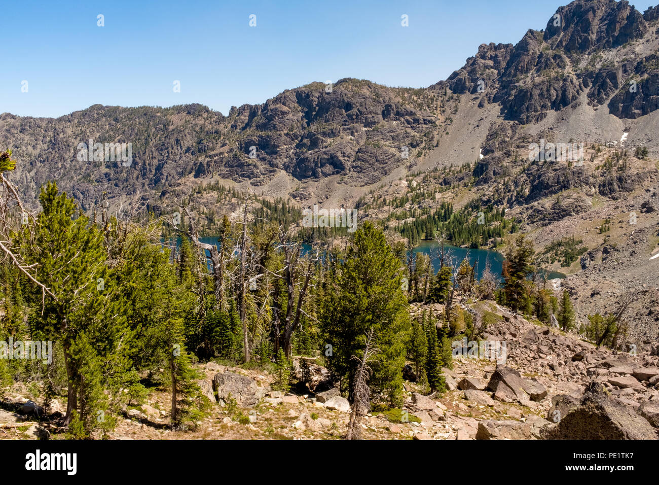 Sette demoni la gamma della montagna e lago di pecora in Idaho centrale Foto Stock