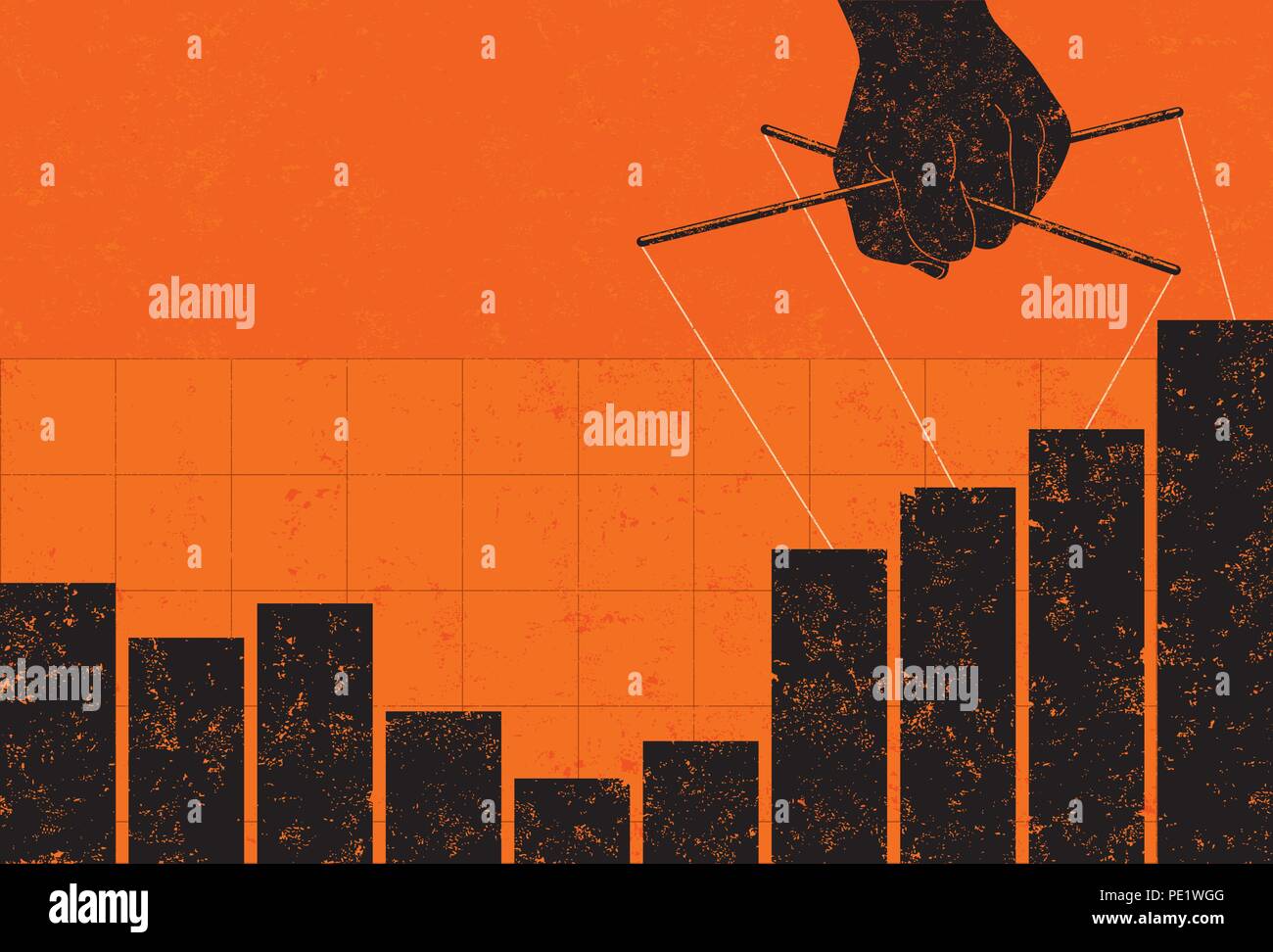 Manipolazione di profitto. Un burattinaio realizzare profitti più elevati vengono visualizzati in un grafico a barre. Illustrazione Vettoriale