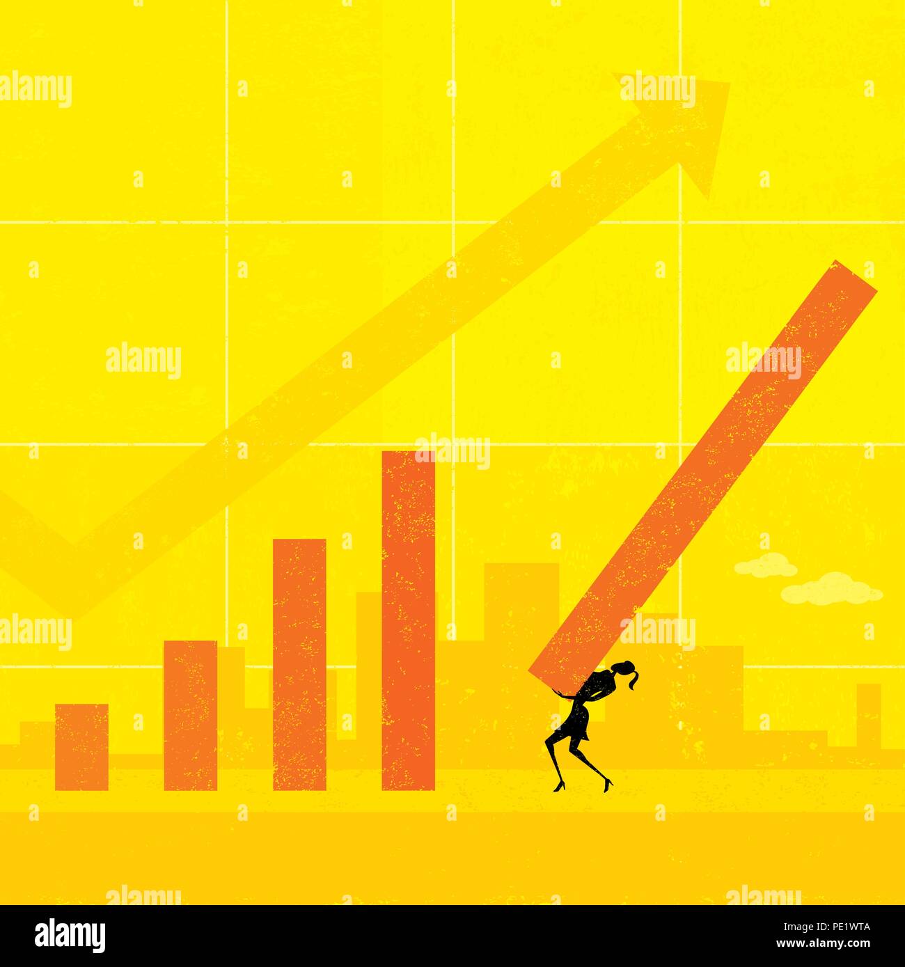 Proiezione delle entrate. Una imprenditrice sporgenti di ricavi futuri utilizzando una dimensione di vita di grafico a barre. Illustrazione Vettoriale