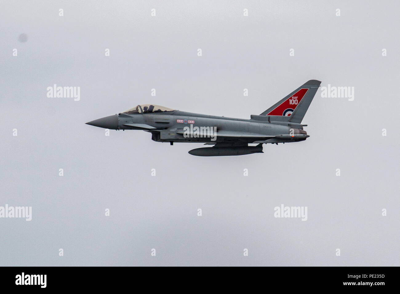 Blackpool, Lancashire, Regno Unito 11 agosto 2018 portare sul rumore le foto in RAF Typhoon visualizzare aeromobili battenti il primo giorno dei due giorno sea front air show Foto Stock