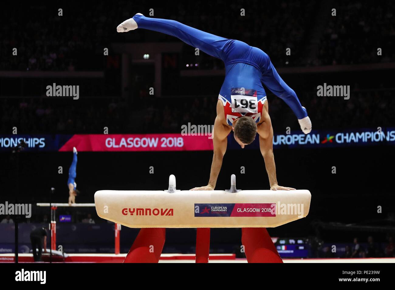 Max Whitlock (Gran Bretagna) il pomo horser concorrenza durante la presentazione delle squadre durante i Campionati Europei Glasgow 2018, gli uomini del team finale al SSE idro a Glasgow in Gran Bretagna, il giorno 10 agosto 11, 2018 - Photo Laurent Lairys / DPPI Foto Stock