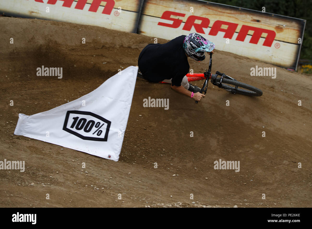 Whistler, BC, Canada. Agosto 11, 2018. Tomas Lemoine (FRA) gare al 2018 Clif a doppia velocità e stile presentato da Muc-Off gara al Crankworx Whistler Mountain bike festival. Credito: Ironstring/Alamy Live News Foto Stock