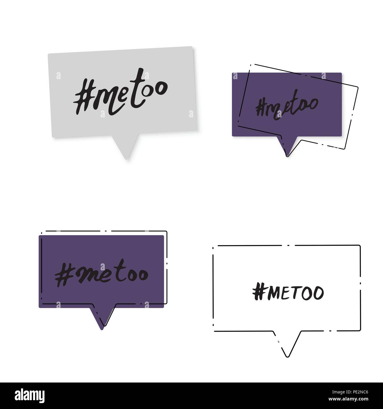 Set di schede Metoo. Lettere manoscritte anche me. L'iscrizione #metoo. Movimento sociale hashtag contro la violenza sessuale e molestie. Vector illust Illustrazione Vettoriale