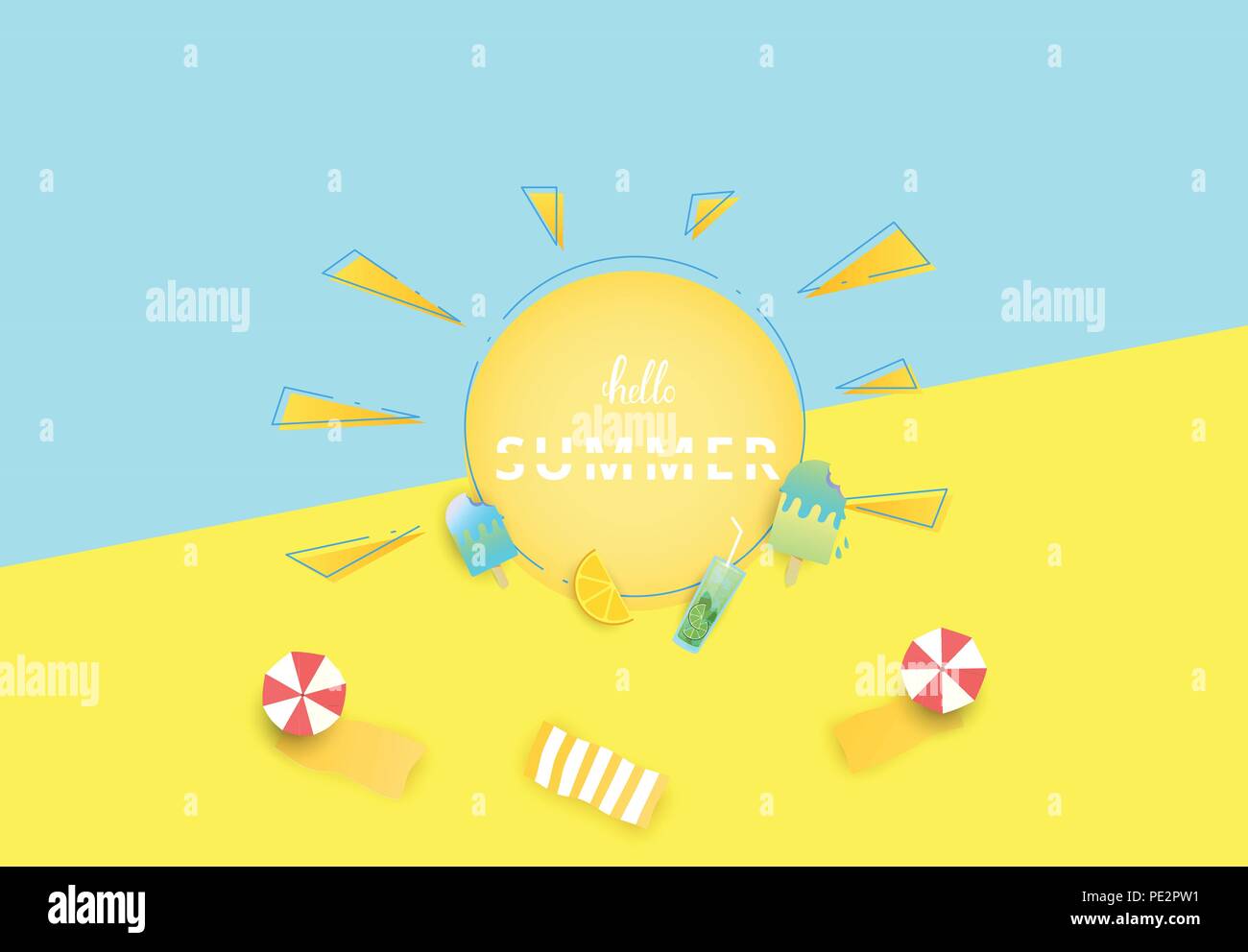 Ciao Estate banner. Illustrazione Vettoriale. Illustrazione Vettoriale